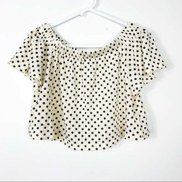 Kimchi Blue Cream Polka Dot Off The Shoulder Crop - Picture 1 of 13